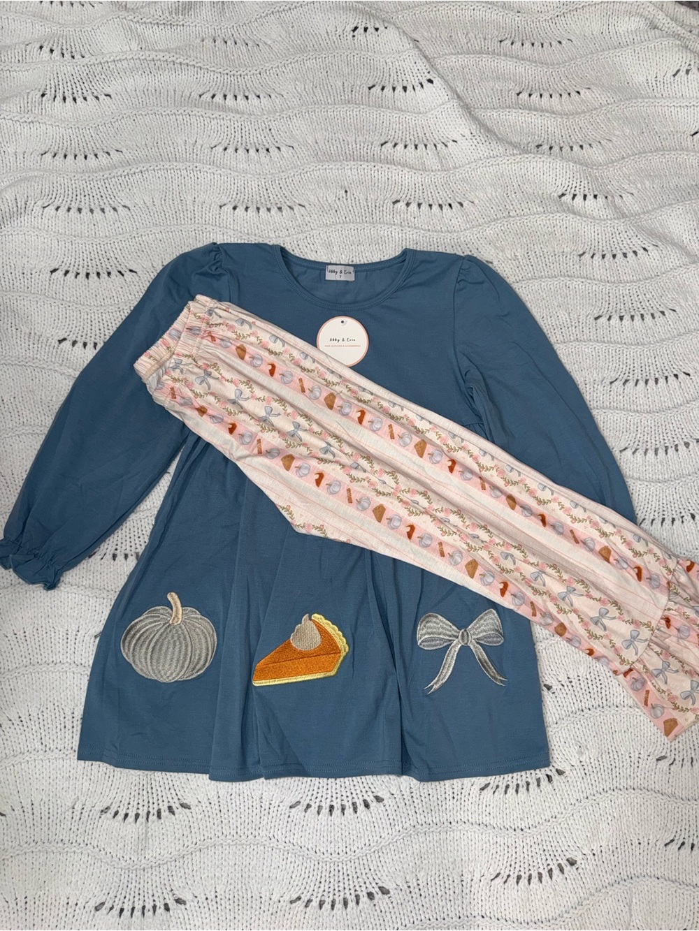 Girls' Blue Pumpkin Patch Tunic & Pink Printed Leggings Set